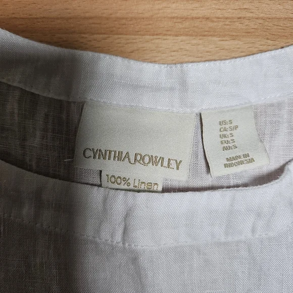 Cynthia Rowley Top Womens 100% Linen Side Button Boxy Lagenlook Minimalist White - Picture 4 of 5
